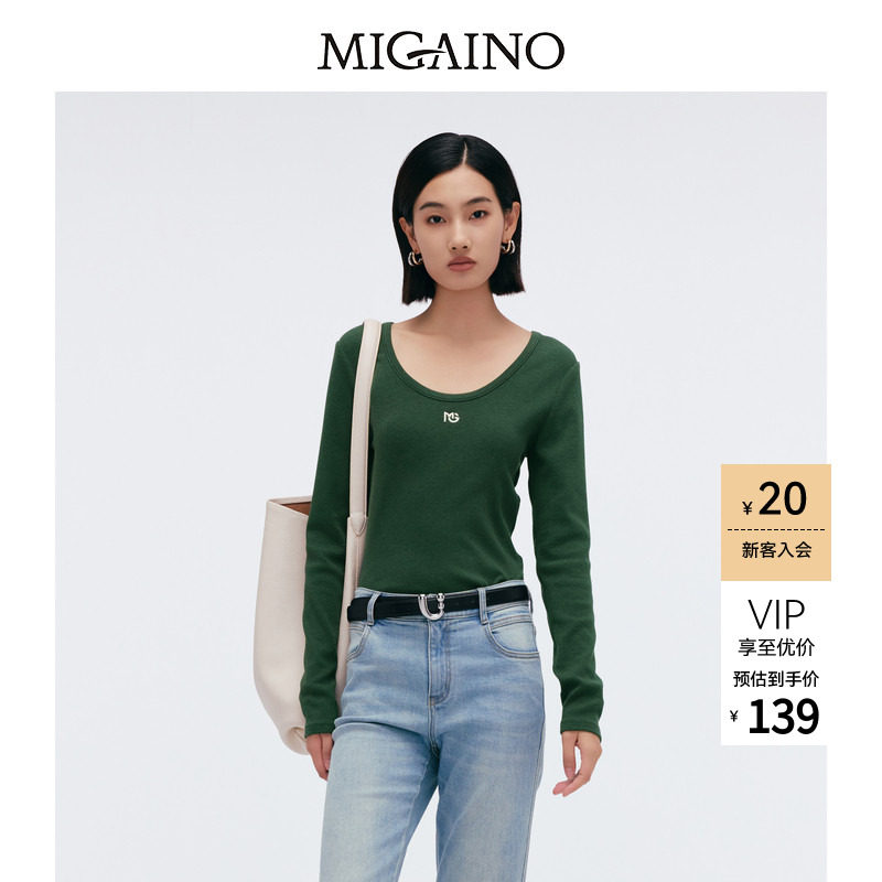 Migaino曼娅奴女装春季新款修身百搭打底长袖T恤MP12RA017