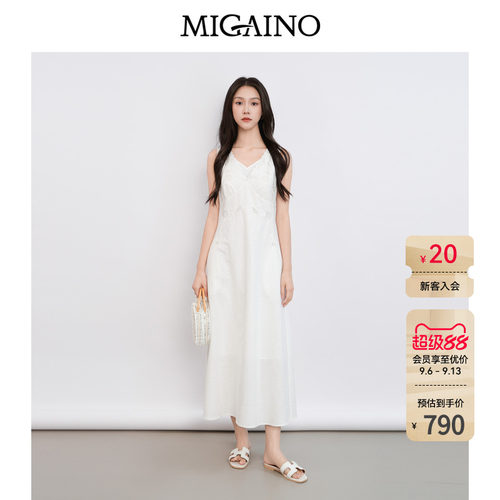 Migaino曼娅奴女装2026夏新款设计感绣花镂空无袖连衣裙MQ22DE033