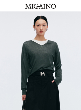 Migaino曼娅奴女装2025春季新款V领休闲时尚薄款毛衣MP12WH270