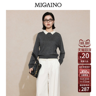 Migaino曼娅奴女装2026年秋季新款松弛感休闲百搭翻领套头毛衣