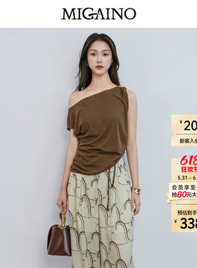 Migaino曼娅奴女装2026夏季新款设计感露肩显瘦气质T恤MQ22RA013