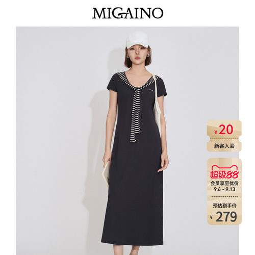 Migaino曼娅奴女装2026夏季新款休闲简约百搭修身显瘦开叉连衣裙