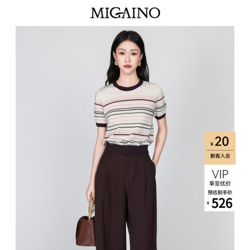 Migaino曼娅奴女装2026年夏季新款时髦条纹套头针织衫MQ32KW249