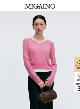 Migaino曼娅奴女装春季新款V领休闲软糯粉色毛衣MP12WH234