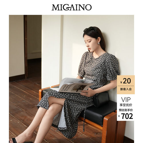 Migaino曼娅奴女装2026夏季新款收腰显瘦碎花茶歇连衣裙MQ32DA045