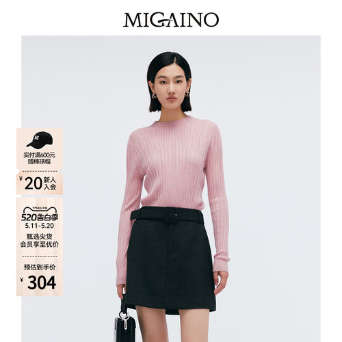 Migaino曼娅奴女装春季新款圆领修身百搭打底毛衣MP12WH206