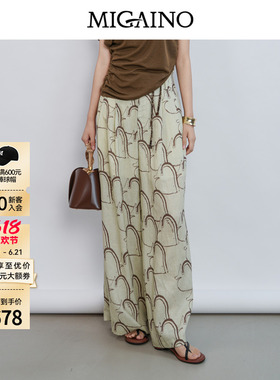 Migaino曼娅奴女装2026夏新款复古风印花宽松阔腿休闲裤MQ22BC009