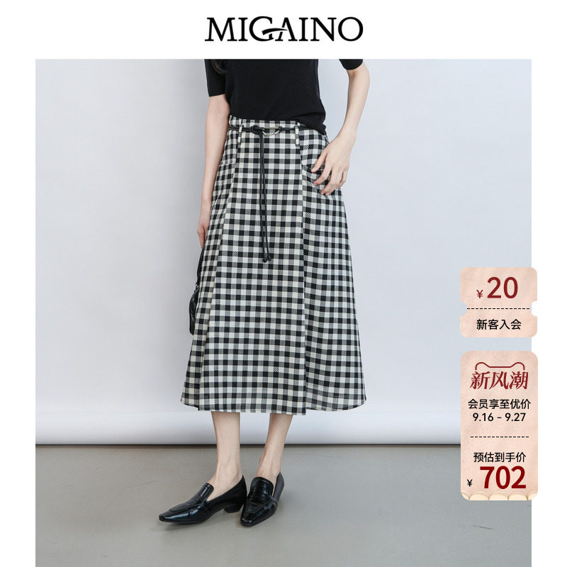 Migaino曼娅奴女装2026夏季新款高腰时尚复古格子半身裙MQ22EB013图片