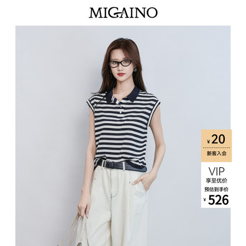 Migaino曼娅奴女装2026夏新款简约百搭海军风条纹针织衫MQ22KW223