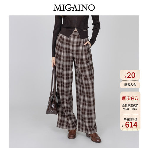 Migaino曼娅奴女装2026年秋季新款街头风复古格子阔腿裤MQ32BC020