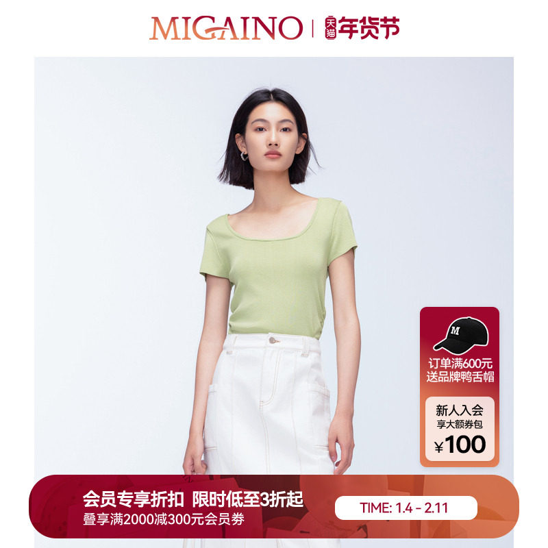 Migaino曼娅奴女装早秋新款修身显瘦简约短袖针织MO32KW227,女装/女士精品,毛针织衫,淘宝优惠券,粉丝福利购,淘宝优惠卷
