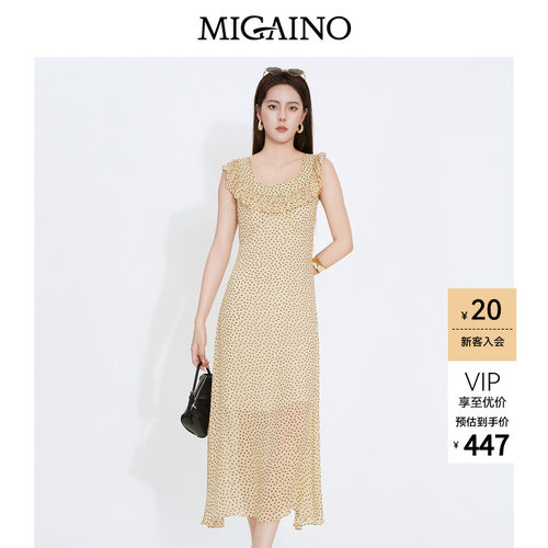 Migaino曼娅奴女装2026年夏季新款气质感优雅时尚轻薄波点连衣裙