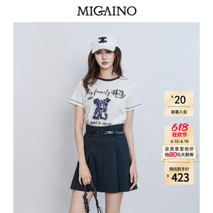Migaino曼娅奴女装2026夏季新款显瘦可爱卡通刺绣T恤MQ22RA024