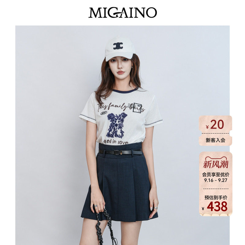 Migaino曼娅奴女装2026夏季新款显瘦可爱卡通刺绣T恤MQ22RA024图片