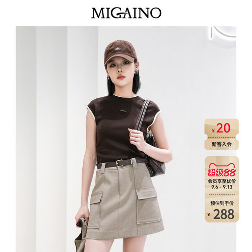 Migaino曼娅奴女装春季新款休闲风圆领拼接套头针织衫MQ12KW245
