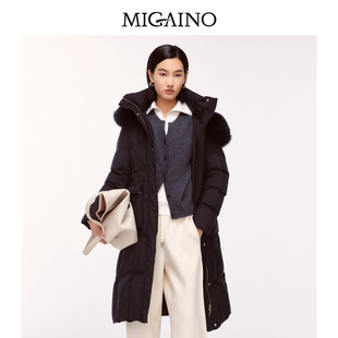 过膝羽绒服MO42IB047 Migaino曼娅奴女装 冬季 新款 连帽中长款