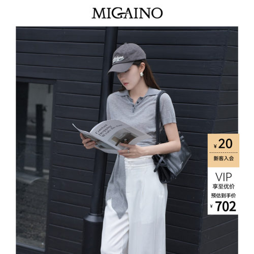 Migaino曼娅奴女装2026年早秋新款老钱风休闲灰色针织衫MQ32WH270