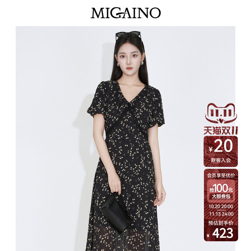 Migaino曼娅奴女装2026年秋季新款精致感优雅碎花显瘦茶歇连衣裙