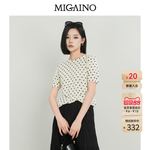 Migaino曼娅奴女装秋季新款圆领简约百搭波点针织衫MP32KW219