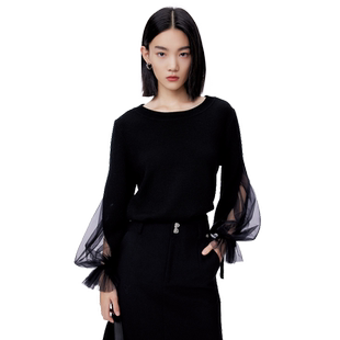 Migaino曼娅奴蕾丝针织衫女新款网纱拼接毛衫MO12KW210