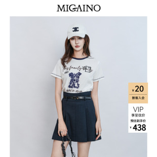 Migaino曼娅奴女装2026夏季新款显瘦可爱卡通刺绣T恤MQ22RA024