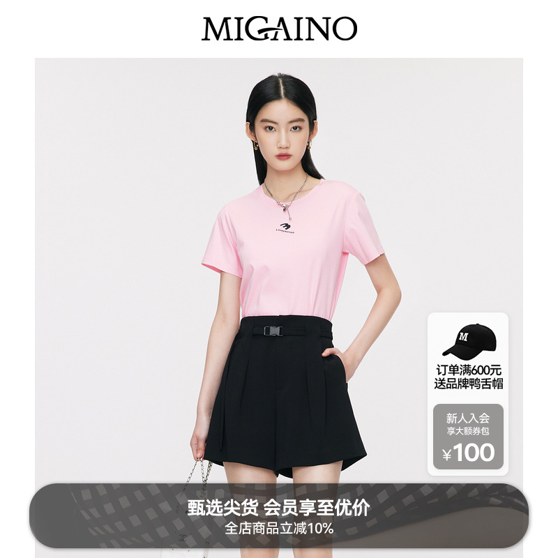 Migaino曼娅奴短袖T恤女2024夏季新款休闲印花百搭修身短上衣内搭