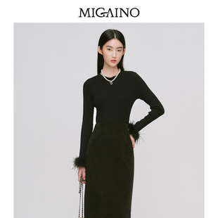【特卖】Migaino曼娅奴女装冬季新款圆领修身百搭打底毛衫