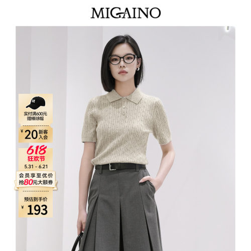 Migaino曼娅奴女装春夏新款修身显瘦T恤休闲上衣POLO领短袖针织衫