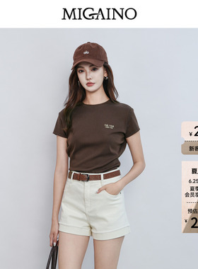 Migaino曼娅奴女装2026夏季新款复古休闲正肩字母T恤MQ22RA006