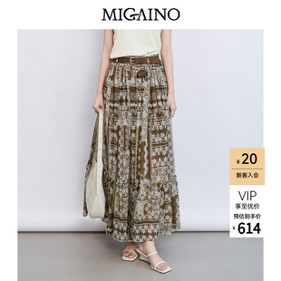 Migaino曼娅奴女装2026夏季新款复古风高腰印花半身裙MQ22EB017
