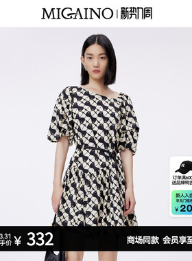 Migaino曼娅奴气质印花连衣裙女春夏新款收腰A字裙MO12DA072