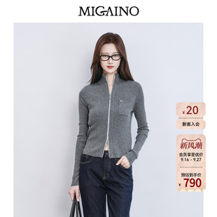 Migaino曼娅奴女装春季新款复古修身显瘦半高领开衫毛衣MQ12JK203