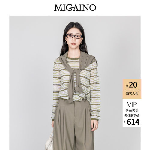 Migaino曼娅奴女装2026年秋季新款减龄休闲条纹针织衫MQ32KW252