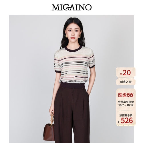 Migaino曼娅奴女装2026年夏季新款时髦条纹套头针织衫MQ32KW249