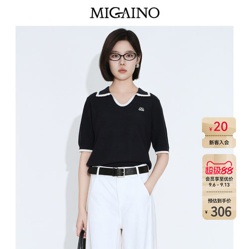 Migaino曼娅奴女装2026秋季新款海军风设计感简约百搭针织套头衫