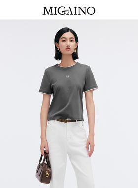【商场同款】Migaino曼娅奴 2025新款圆领短袖灰色T恤女MP12RA035