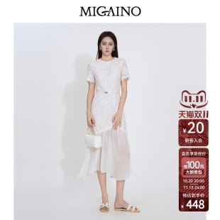 Migaino曼娅奴女装2026夏季新款优雅轻奢风蕾丝亮片拼接连衣裙