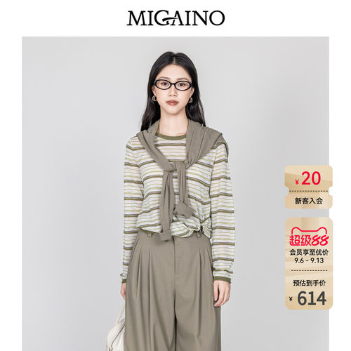 Migaino曼娅奴女装2026年秋季新款减龄休闲条纹针织衫MQ32KW252
