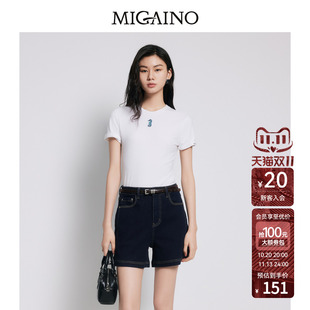 【商场同款】Migaino曼娅奴圆领卡通刺绣修身正肩T恤女MP22RA047