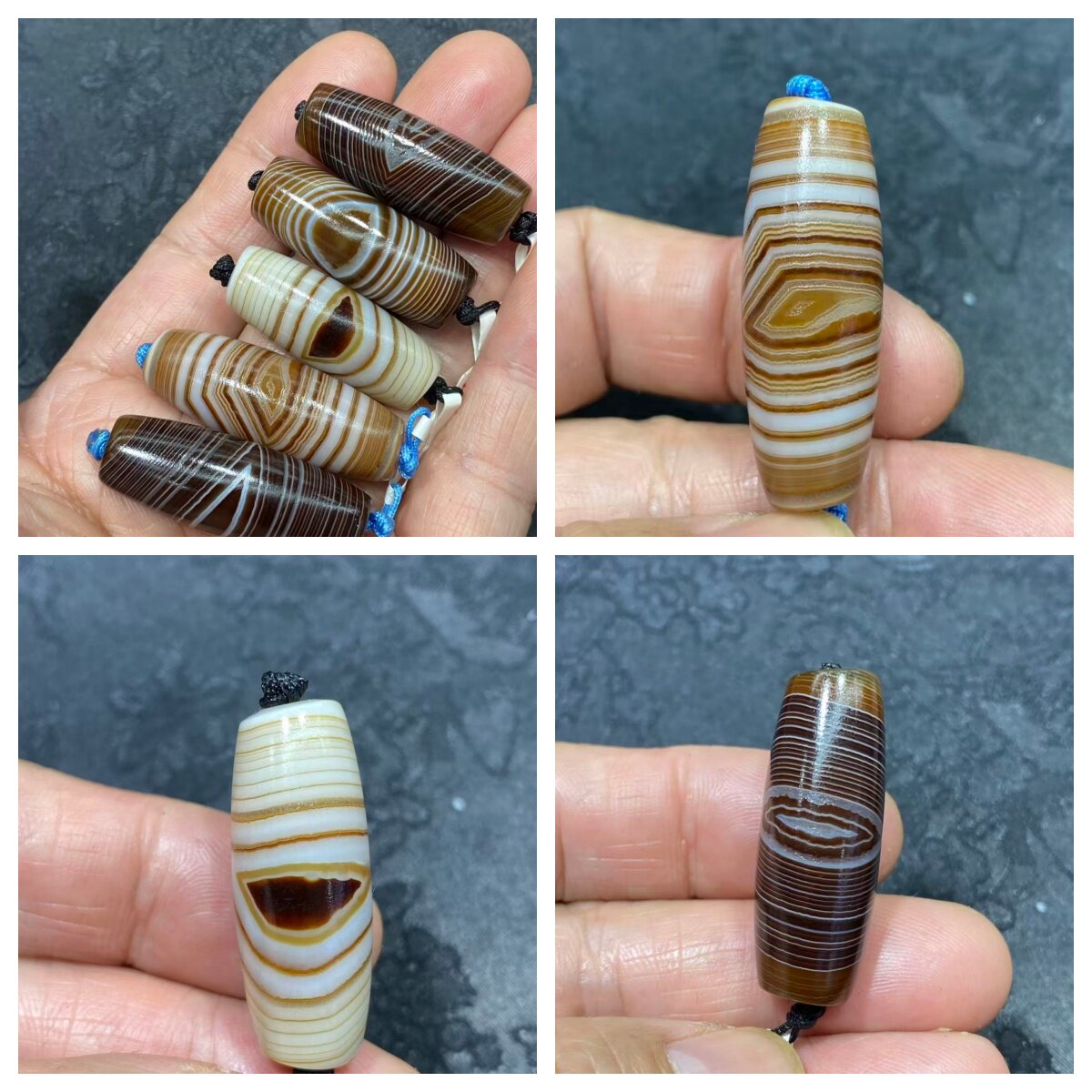 带眼棕咖色缠丝玛瑙天珠风化包浆做旧仿古手工珠35-40长散珠批发