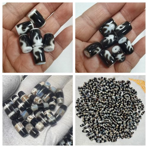 亮面黑白桶珠钙化天珠台湾工艺