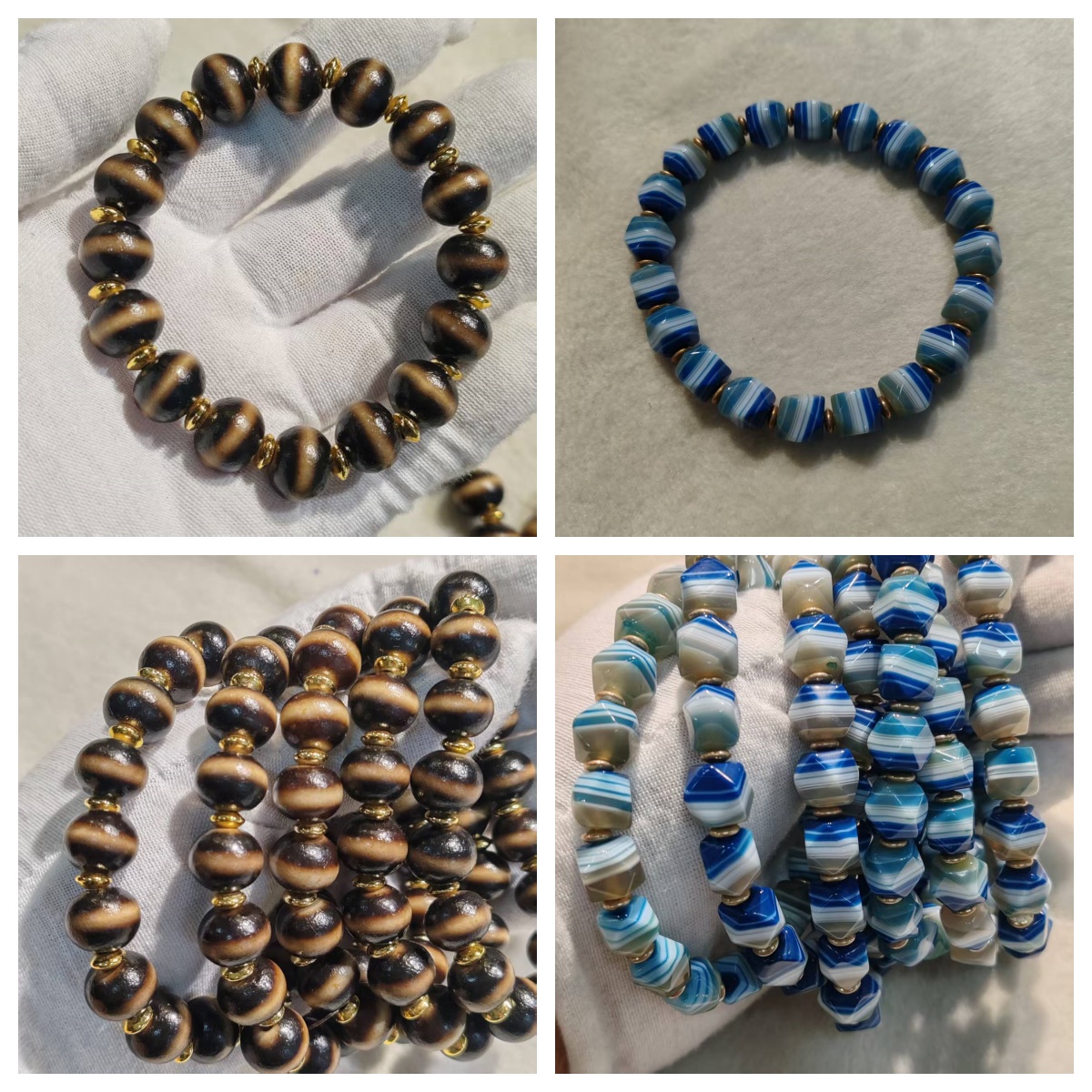 黑金算盘珠蓝色缠丝玛瑙天珠手链