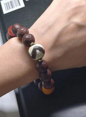 aqx7九宫八卦牌虎牙玛瑙天珠凤眼菩提籽手链搭配碧玉琥珀南红玛瑙