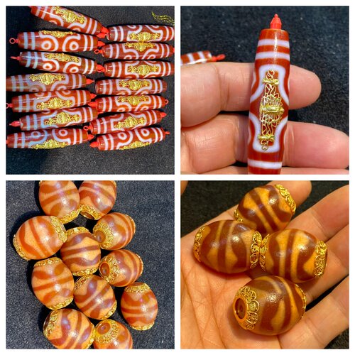 S925银镶嵌红肉天珠虎牙达洛珠