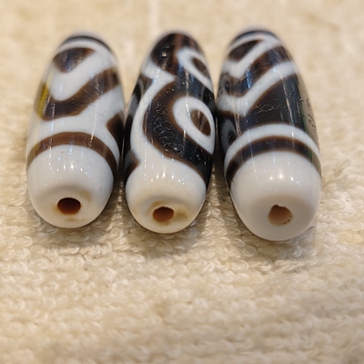 藏式古传统白芯山行一眼靠山佛心2眼黑白天珠项链吊坠配珠