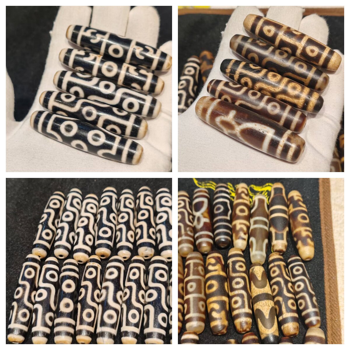 黑白牙黄钙化玛瑙天珠风化