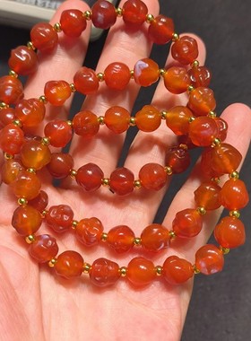 红肉老玛瑙天珠雕刻佛头弥勒佛手链手串红色男女款aqx10