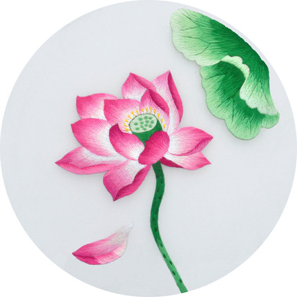 苏绣DIY套件初学 无基础可绣有绣好痕迹图参考苏州刺绣画 荷花
