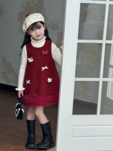 女童两件套连衣裙2025秋冬新款 背心儿童公主洋气加绒宝宝套装