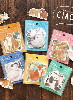 蘑菇屯 日本进口 Mind Wave动物大尺寸贴纸包 柴犬熊猫兔子装饰贴